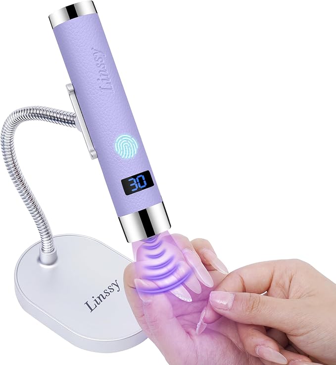 Mini UV Light for Nails with Auto Sensor & Gooseneck Stand,Portable Cordless Nail Lamp Flash Cure Lamp with LCD Display,Handheld UV Light for Gel Nails at Salon & Home Use (Purple)