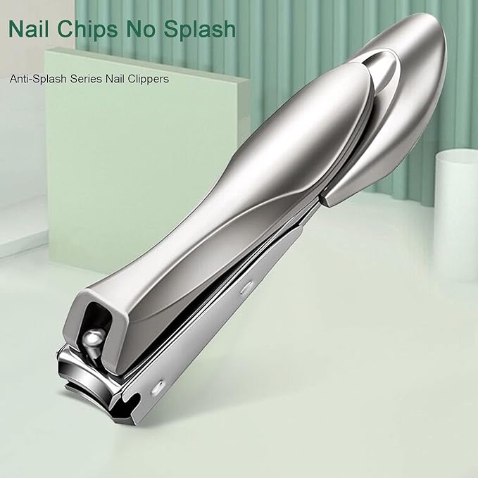 Nail Clippers with Catcher for Thick Toenails and Fingernail, Professional Sharp Nail Clippers for Men and Women Grey