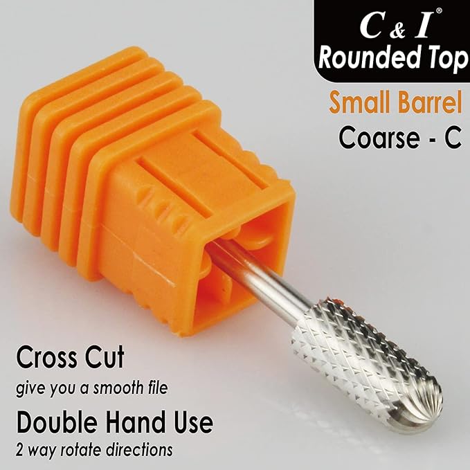 C & I Small Barrel Rounded Top Nail Drill Bit with Teeth on the Top, Professional Electric File for Manicure Drill Machine, Remove Nail Gels 3/32” (Coarse -C)