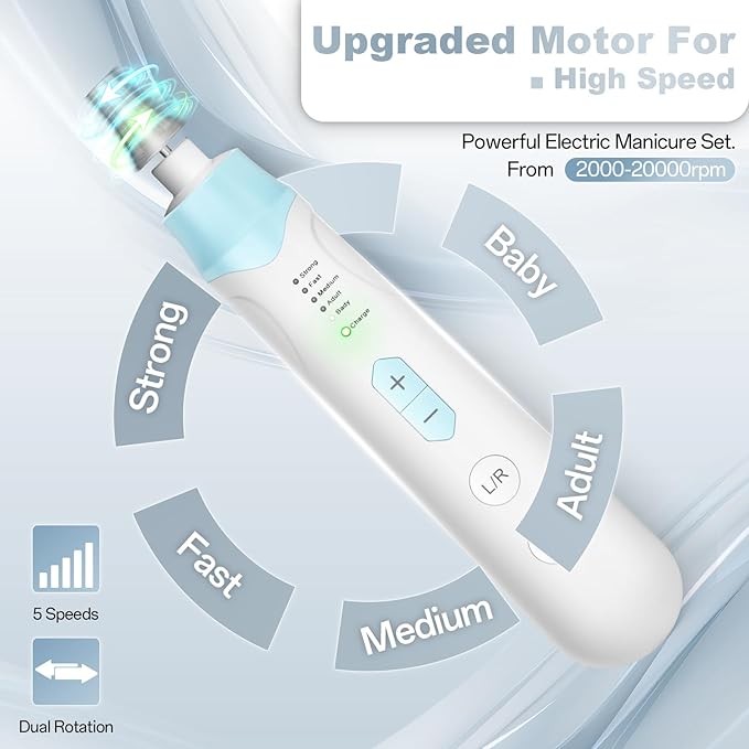 Electric Nail File Drill, Cordless 2000 mAh Rechargeable Nail Filer Electric, Portable Nail Dril Machine Drill for Nails Acrylic Manicure and Thick Toenails Buffer Grinder Care Professional (Blue)