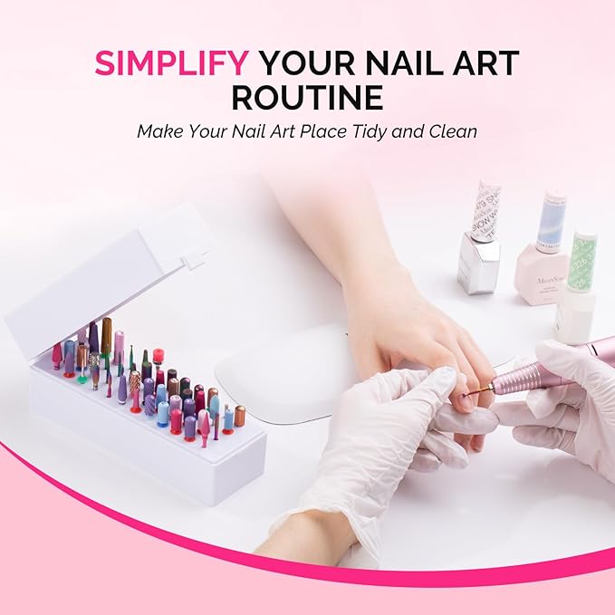 MelodySusie Nail Drill Bits Holder, 48 Holes Case, Portable Dustproof Displayer Organizer Container, Nail Tech Professional Nail Art Tool, Travel Salon Home, White (Drill Bits Not Included)
