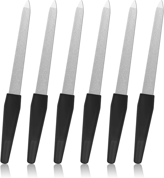 6 Pcs Metal Nail File for Natural Nails 6 Inch Fingernail Files Professional Manicure Tools Sword Shape Anti-Slip Handle for Women(Black)