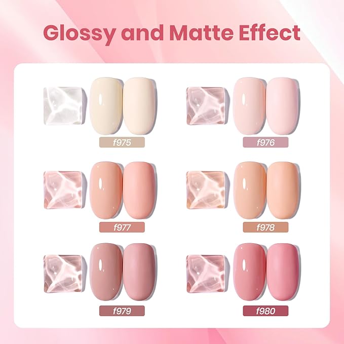 Beetle Nude Pink Gel Polish Set - 6 Colors Light Pink Nude gel polish Spring Colors Soak Off Nail Art Manicure Salon Uv Led DIY at Home Vanilla Cloud Collection