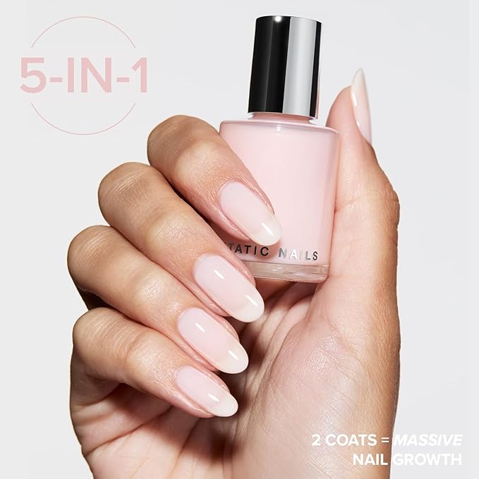 Static Nails 5-in-1 Rapid Growth Treatment Polish, Clinically Proven Hardener & Strengthener, Built-in Top & Base Coat, Quick Dry Formula, Repairs & Lengthens – Soft Girl Pink (Milky Pink) 0.4 Fl Oz