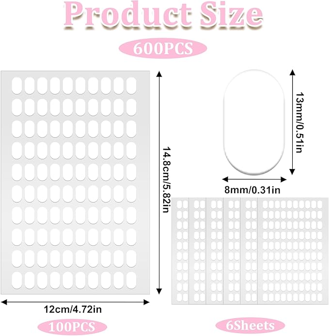 600 Pcs False Tip Double Sided Adhesive Tapes, Nail Adhesive Tabs Pre-Cut Nail Display Stand Nail Holder for Nail Art Painting Nail Color Chart Display Book