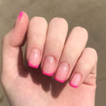 Modelones French Tip Press on Nails Short, Square Spring Fake Nails, Reusable Nail Kit with Nail Glue Adhesive Tabs Mini Nail File, Nails Press Ons 32Pcs 16Sizes, Women Girl Gift, Hot Pink