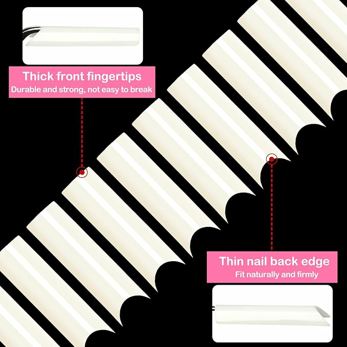 LoveOurHome 240pc Extra Long C Curve Nail Tips Natural Fake Nails, XL C Curve Acrylic Nail Tips Half Cover Curved Square False Nails, Extra Long Artificial Fingernail 12 Size for Nail Extension