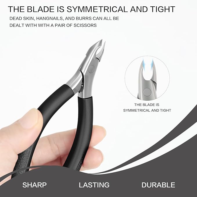Cuticle Nippers, Nail Clippers & Cuticle Trimmer with Extra Long Thickened Handle, Nail Cutter - Precision Manicure Kit for Women, Toenail Clippers, Scissors and Supplies Tools (Black - 1 PACK)