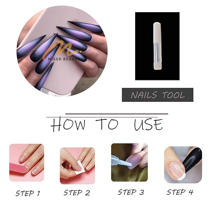 MISUD Press on Nails - Long Stiletto Fake Nails with Goth Black Purple, Acrylic Gothic Ombre Design 24 pcs