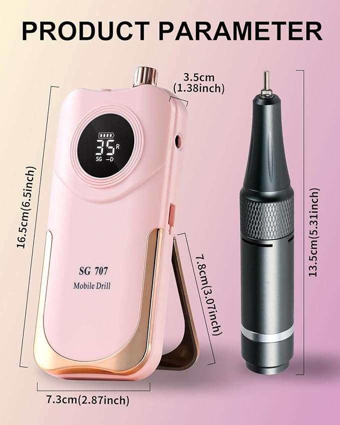 Professional Electric Nail Drill Kit 35000RPM with 14PCS Bits Pink Portable Rechargeable Cordless File Machine for Acrylic Gel Powder Nails and Manicure Pedicure Toenail Tool Salon Set