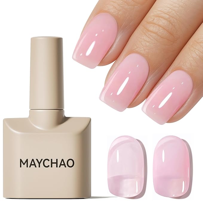 MAYCHAO 15ML Jelly Creamy Pink Gel Nail Polish 1Pc Milky Pink Gel Polish Soak Off UV LED Translucent Nail Polish Nail Art Starter Manicure Salon DIY at Home, 0.5 OZ