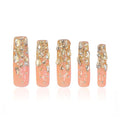 LOVFUL Press on Nails Stardust Gold Rhinestone | Handmade with Full Covered Crystals | Reusable Fake Nails | Square Mid length 1.7in | H84-L