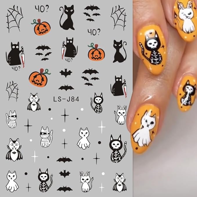 8Sheets Halloween Nail Art Stickers Cute Ghost Pumpkin 3D Self-Adhesive Nail Decals Spider Web Bat Cat Skull Designs Nail Decorations Halloween DIY Manicure Nail Supplies for Women Girls&Kids…