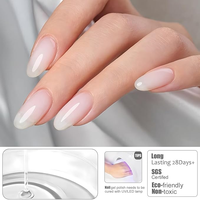 Vishine Builder Gel For Nails, 8-in-1 Milky White Nail Builder Strengthener White Gel Builder For Nails Hard Gel Jelly Gel Builder Extension Nail Gel Base Gel In A Bottle E050