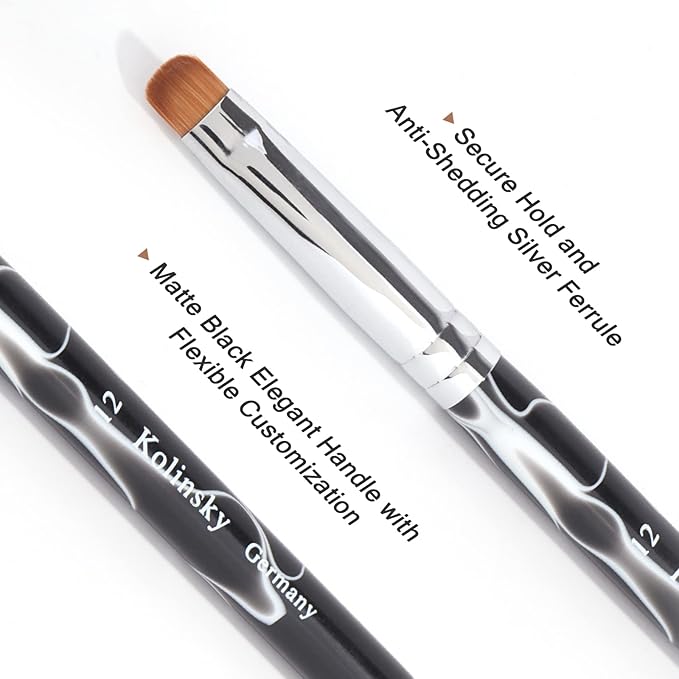 French Manicure Brush - Two Way Nail Art Brush with Dotting Tool for Manicure Cuticle Clean Up - Professional Salon Quality, Nail Dotting Pen (12#, Black)