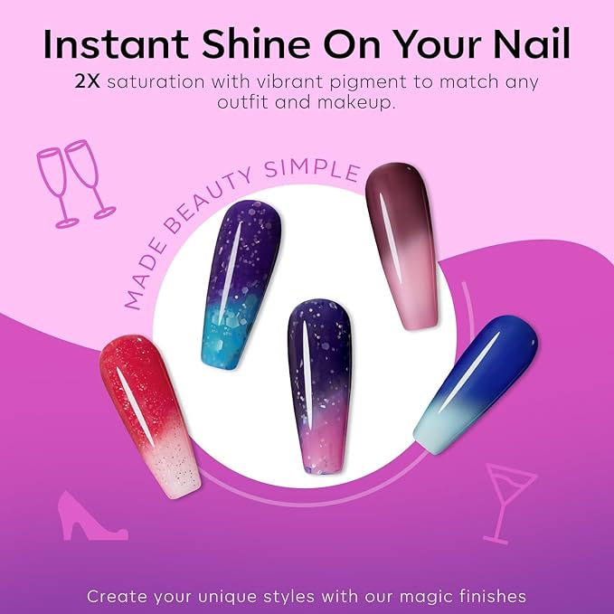 modelones Color Changing Nail Polish Set, 6 Colors Pink Blue Purple Orange Neon Mood Temperature Change Ombre Quick Dry Mini Manicure Kit DIY Nail Art Salon Gifts For Women Girls