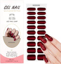 Semi Cured Gel Nail Strips - 20Pcs Burgundy UV Gel Nail Wraps with Wine Red Design, Long Lasting Salon-Quality Stickers, Includes Nails File & Wooden Stick - UV/LED Lamp Required