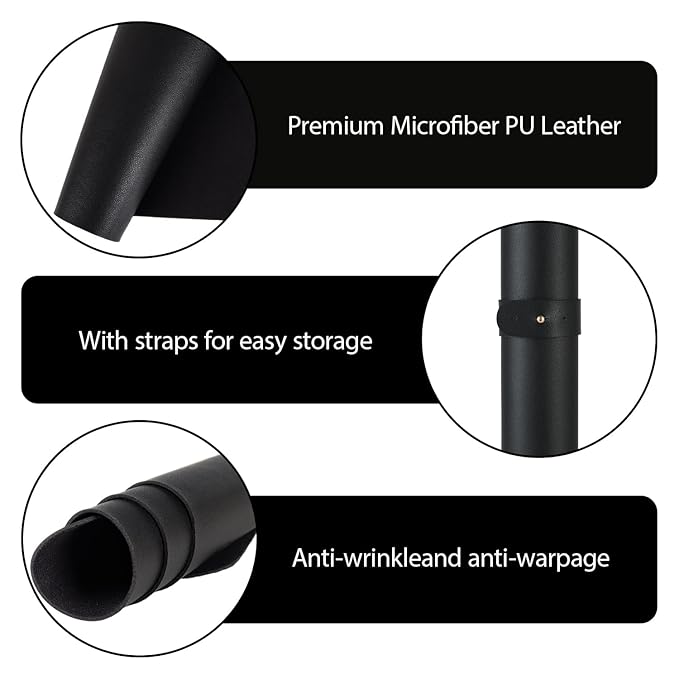 2 PCS Nail Art Table Mat, Soft Microfiber PU Leather Nail Pad, Foldable Nail Art Rest Pad, Reusable Nail Mat for Table Desk, Acrylic Nail Desk Mat for Nail Cushion (Black and Black)