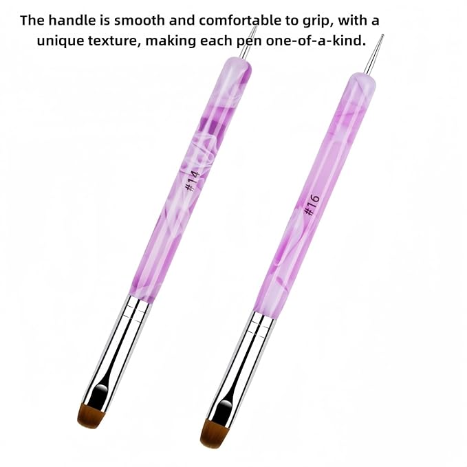 French brush for nails Premium 2 Way French Gel Acrylic Nail Art Brush & Dotting Tool ，2-Piece #14 & #16，Professional Nail Salon Quality Brush, Nail Dotting Pen