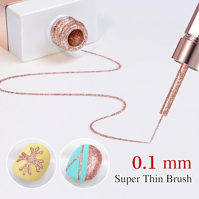 Double Rhythm 15 Ml Metallic Gel Liner Nail Art Gel Bronze Mirror Chrome Painted Drawing Stripper 3D Effect Gel Polish (Glitter Copper Gold-L1007)
