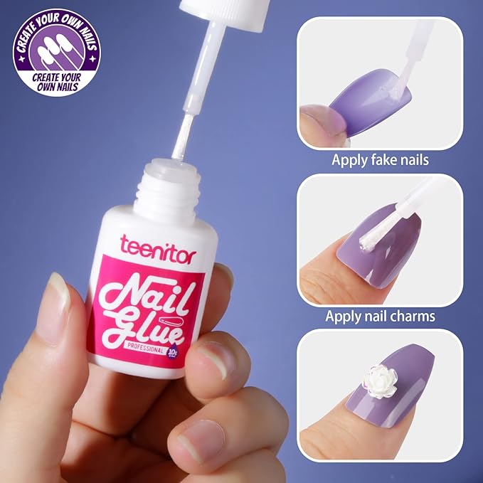 Teenitor Medium Coffin Press On Nails, 12 Color Press On Coffin Nails Set, 288pcs Glossy Glue On Nails Medium Length Press On Nails with Glue