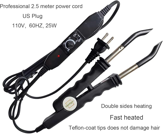 Fusion Extension Tools Hair Extension Connector Machine Pre Bonded Keratin Flat Tips Heat Connector Wand Iron Full Tool Kit Hot Fusion Iron Bonding For Diy And Salon Use K Tip Black
