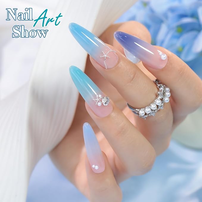Double Rhythm 6 Pcs 15 ML Gel Polish Set Same Color Same Bottle Soak Off Gel Polish Kit Nail Art Manicure Salon DIY at Home for Women (Jelly Milky Light Dark Blue Navy-T6-82)