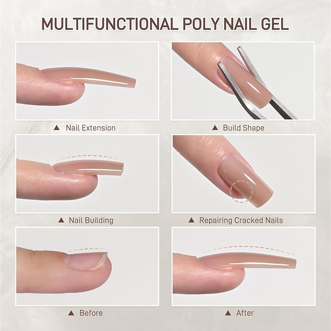 GAOY Crystal Poly Gel, 60g Nail Extension Enhancement Builder Gel, for Beginner & Professional Nail Art Salon DIY at Home, Nude Brown 02