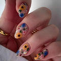 Flower Press on Nails Medium Almond Fake Nails Colorful Flower Nails Press Ons Glossy False Nails Summer Spring Glue on Nail DIY Acrylic for Women and Girls Decorations Set 24Pcs
