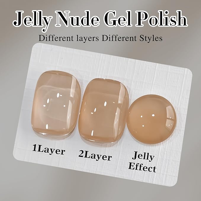 Double Rhythm 0.50 OZ Translucent Gel Polish Same Color Same Bottle Sheer Pastel Neutral Natural Milky 15 ML Jelly UV Nail Art DIY at Home (Pale Nude-A1372)