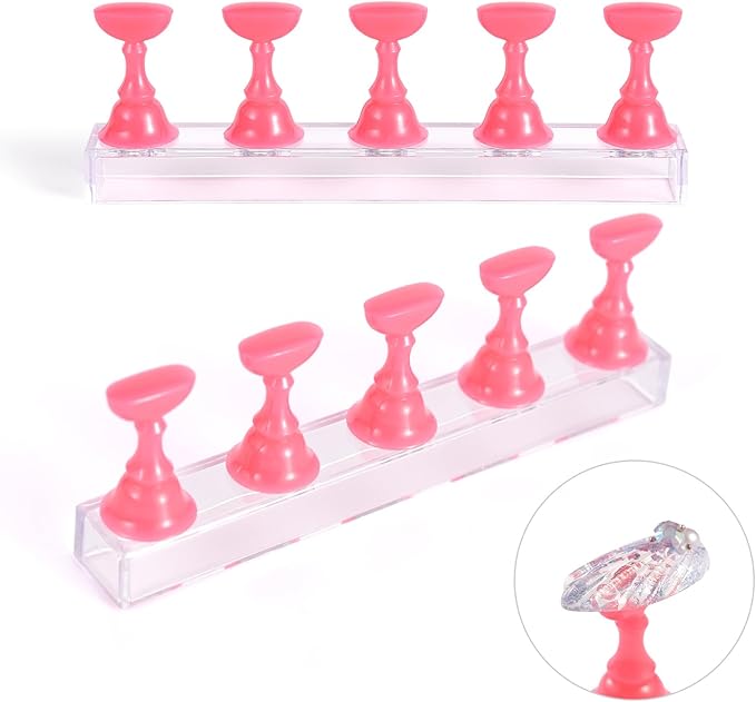 2 Sets Nail Stand for Press on Nails Art Display Practice Fake Nail Tips Holder for Painting Nails Stand Magnetic False Nail Practice Stand for Home DIY Nail Art and Nail Salon, Pink2