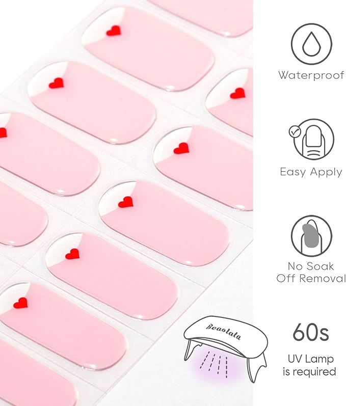 Semi Cured Gel Nail Strips - UV Light Gel Nail Stickers - 20 Long Lasting Salon Quality Wraps (Sweetheart Pink)