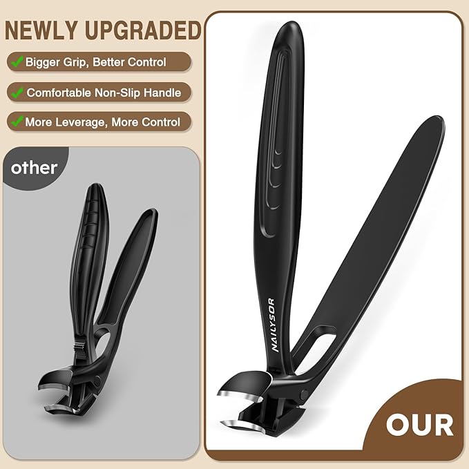 Extended Toenail Clippers for Thick Toenails, Long Handled Nail Clippers for Seniors Angled Head Cutters with Catcher, Ergonomic Wide Jaw Opening,45° Slanted Curved Finger Nail Clippers for Men Women