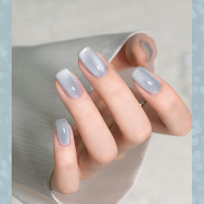 GAOY Blue Glassy Cat Eye Gel Nail Polish, 16ml Glitter Holographic Nail Polish with Magnet, Reflective Translucent UV Gel, 2336 Moonlight Coast