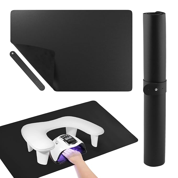 Foldable Nail Mat, Waterproof Manicure Pad 23.62x15.75 Inch | Perfect for Manicure at Home or Salon | Easy to Clean, Portable Design (Black)