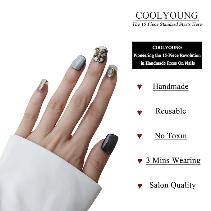 Homemade Press On Nails Floral Gifts Flower Nails Press On 3D Floral Nails Cute Blue Press On Nails Women Gifts COOLYOUNG 15 PCS, Size L
