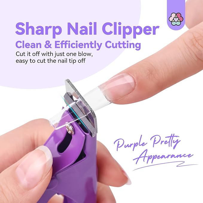 Saviland Acrylic Nail Clippers with Magnets: Purple Nail Clipper for Acrylic Nails Cutter with Sizer Magnets 15PCS Sharp Professional Fake Nails Stainless Nail Trimmer Manicure Tool Women Salon Home