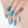 Light Cyan Cat Eye Press on Nails Medium Square, Medium Square Press Stick on Nails Chrome for Women Gift, Green Holographic Glitter Glossy Reusable Gel Acrylic Fake Nail with Designs Cateye Effect