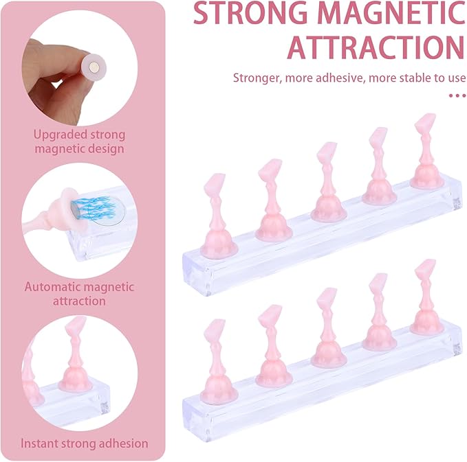 2 Set Nail Holder for Painting Nails, Acrylic Magnetic Base Fake Nail Practice Display Stand for Press on with 100pcs Double-Sided Adhesive Tape Salon Manicure Training Tools Supplies Accessories