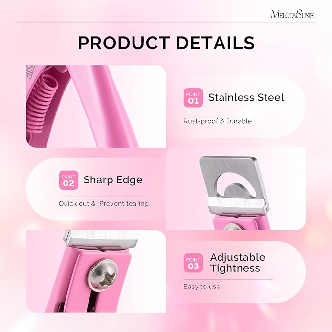 MelodySusie Acrylic Nail Clippers, Professional Nail Clippers Cutters for Acrylic Nails Fake Nail Tips, Adjustable Stainless Nail Trimmer, Manicure Tool for Salon Home Nail Art, Pink