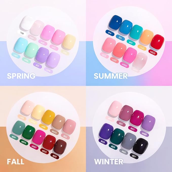 beetles Gel Polish Set Vivid Seasons - Spring Gel Nail Polish Set 36 Colors Pink Yellow Green Purple Jelly Shades 45pcs with Base & Top Coat UV LED Soak Off DIY Salon Valentines Gift for Women & Girls