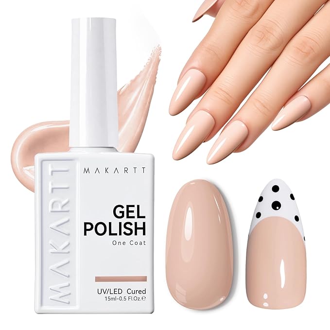 Makartt Ultra-Pigmented Gel Nail Polish Nude 15ml, One N'Done Nude Gel Polish One-Coat High-Gloss Ceramic Shine, Salon-Grade UV Nail Art Manicure DIY Salon Home - Barely There