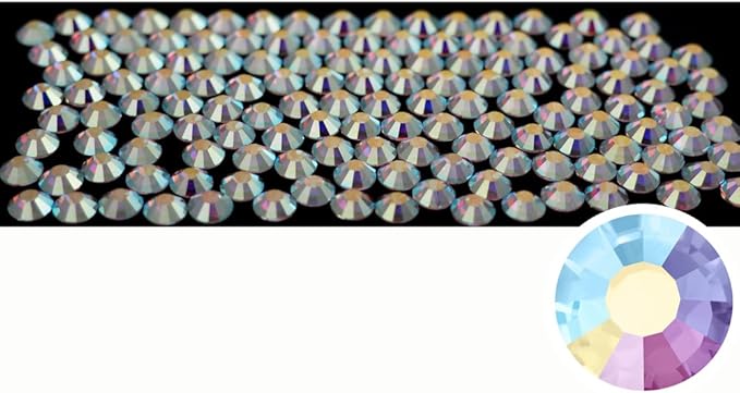1440pcs ss10 (2.8mm) Crystal AB, Preciosa Genuine Czech Crystals New VIVA12 MC Chaton Rose Flatbacks, 12-Faceted Viva Rhinestone Roses, 10ss Clear Coated with Aurora Borealis, Great for Nail Art