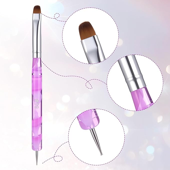 4 Pcs French Gel Nail Brush, French Gel Acrylic Nail Art Brush with Dotting Tool, Professional Manicure Tool for Extension Gels Nails Detailed Designs DIY Nails Salon (10# 12# 14# 16#)