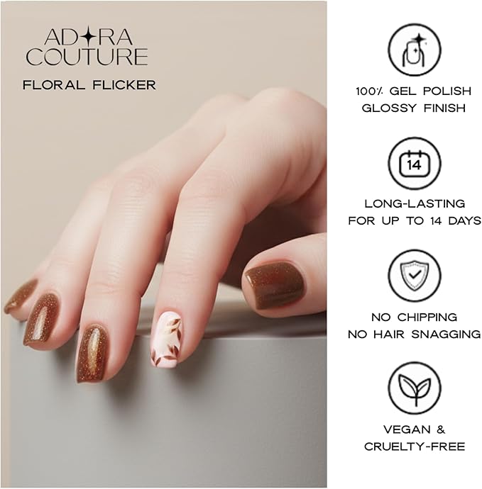 Semi Cured Gel Nail Strips with 30 Pieces - Salon Quality Manicure Kit for Women Easy Application Wraps Includes Prep Pads Nail File Wooden Stick, UV Light Required (Floral Flicker)