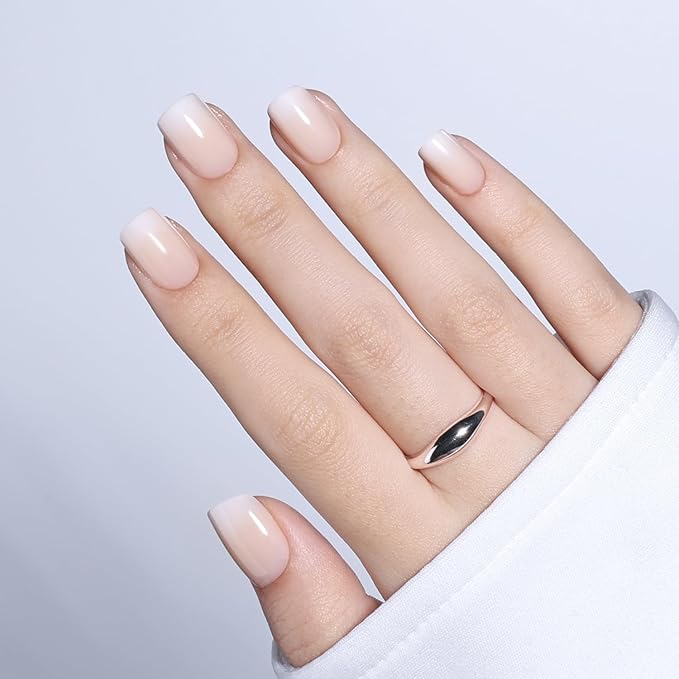 Nude Press On Nails Square - Ombre Yellow Short Square Fake Nails, Nude Press On Nails Reusable Stick On Nails in 15 Sizes, 30pcs False Nail Kit for Women & Girls (Butter Yellow Ombre)