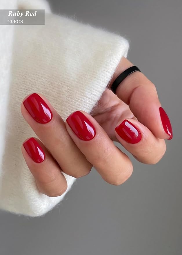 Semi Cured Gel Nail Strips (Ruby Red), 20 Pcs Gel Nail Wraps, Stickers, UV Light Required, Salon Quality, Long Lasting