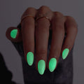 Pastel Beige Press on Nails Almond - SHANGMENG Glow in The Dark Short Nails for Women, Seamless Fit & Glossy Soft Gel Glue On Nails in 16 Sizes - 32 Fake Nails Kit with Glue, Enchanted Lumen