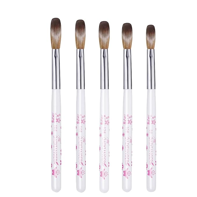 5Pcs Flower Acrylic Nail Brush Set, Size 8/10/12/14/16, Professional Nail Brushes for Acrylic Application Powder & Nail Extension, 3D Nail Carving Tools for DIY Home Salon Manicure-White