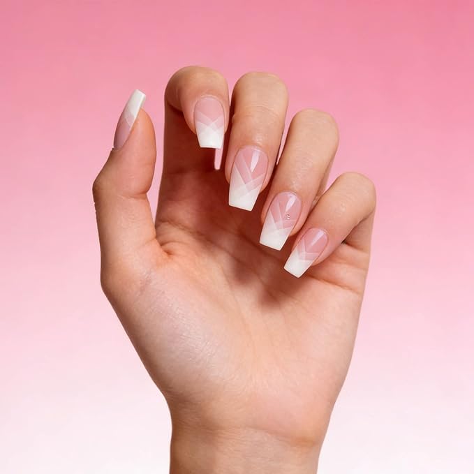 Semi Cured Gel Nail Strips - French Nail Tip with Gradient Pink Base, 20 Pcs DIY at Home Nail Art, UV/LED Lamp Required, Beginner Friendly & Salon Quality Manicure